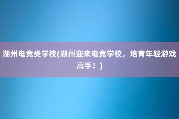 湖州电竞类学校(湖州迎来电竞学校，培育年轻游戏高手！)