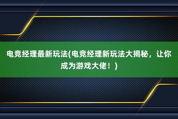 电竞经理最新玩法(电竞经理新玩法大揭秘，让你成为游戏大佬！)