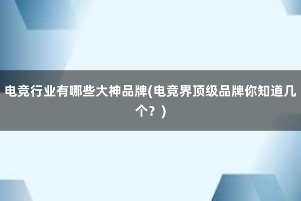 电竞行业有哪些大神品牌(电竞界顶级品牌你知道几个？)