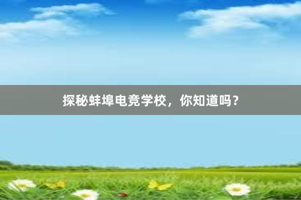 探秘蚌埠电竞学校，你知道吗？